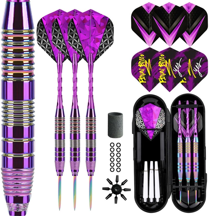 Trecynd Darts Metal Tip Set 3 Aluminum Shaft Metal Dart Set Professional Darts Steel Tip Sets + Extra Dart Flights 3 Replace Plastic Shafts Beginner or Professional Darts 22g - Image 1